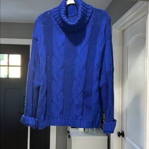 Cozy Blue Cable Knit Turtleneck Sweater